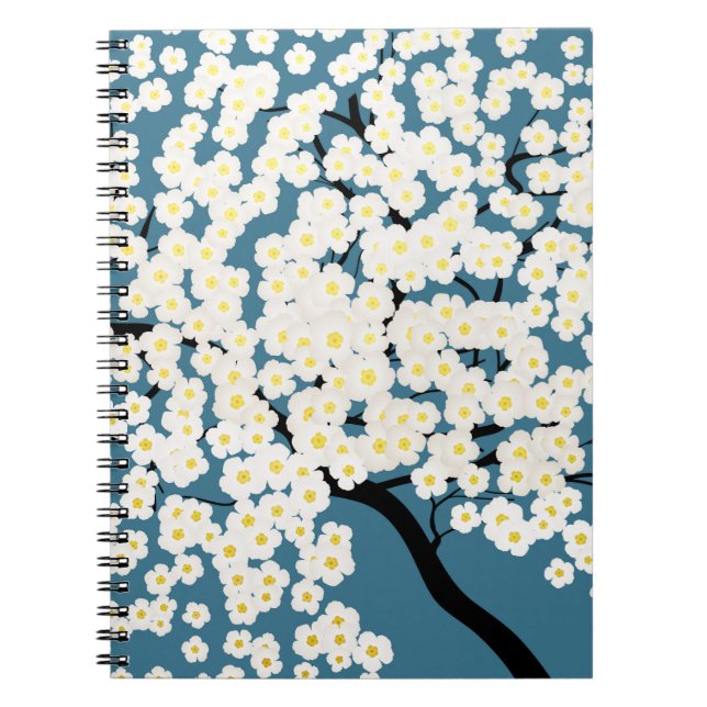 Pretty White Flowers Blossom Tree Art Notebook (Front)