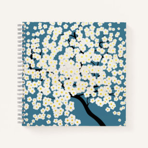 Pretty White Flowers Blossom Tree Art Notebook