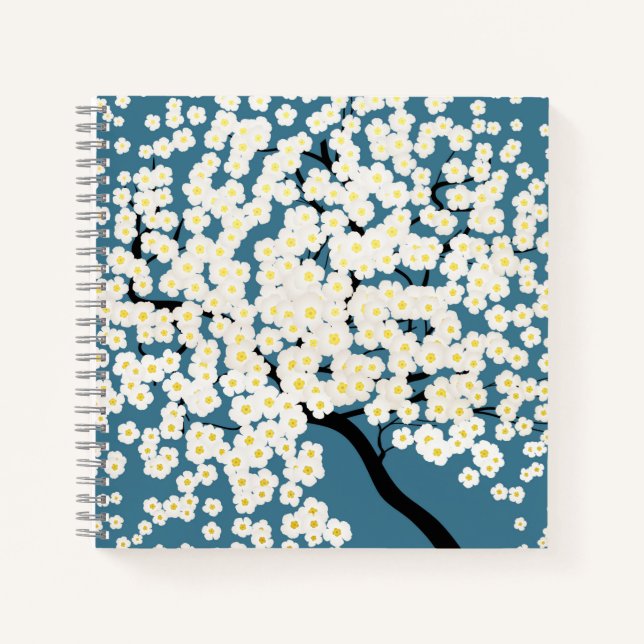 Pretty White Flowers Blossom Tree Art Notebook (Front)