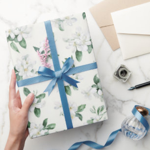 Pretty White Flowers Bridal Shower  Wrapping Paper
