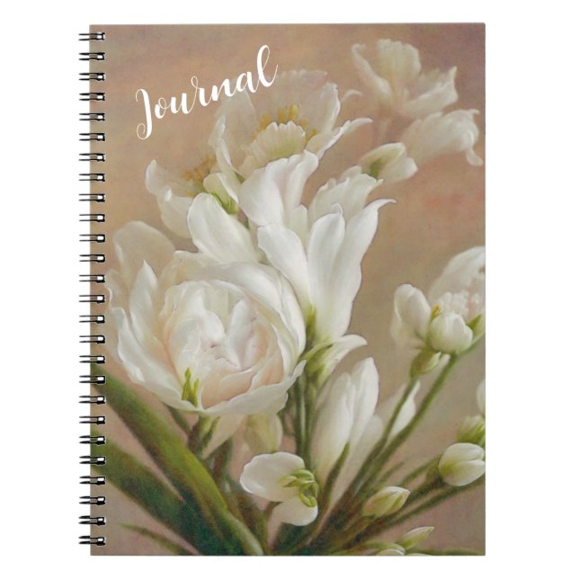 Pretty White Flowers Floral Art Journal (Front)