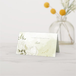 pretty white flowers green leaves place card