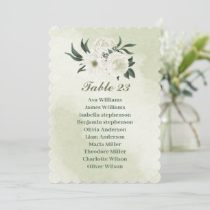 Pretty white flowers greenery seating chart card