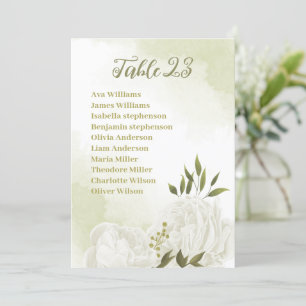 pretty white flowers greenery seating chart card
