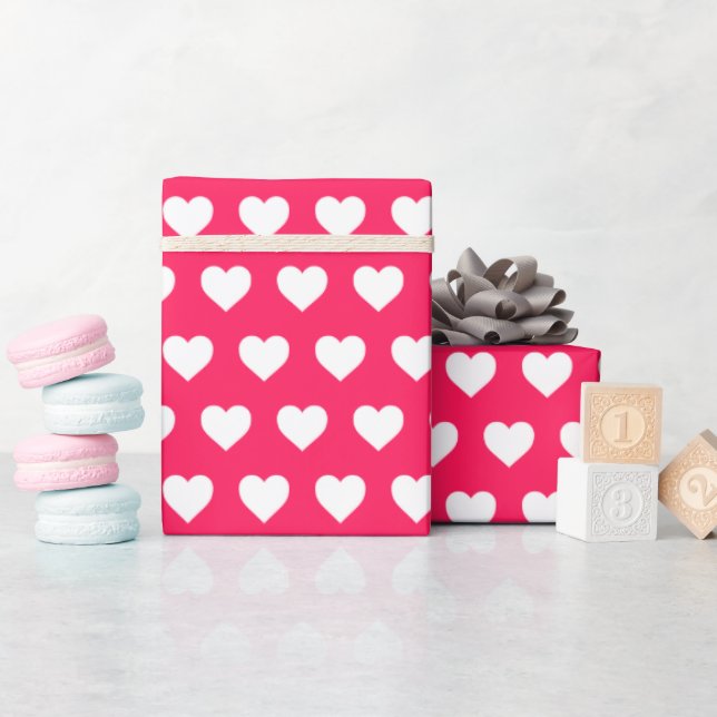 Pretty White Hearts Pattern Diva Pink Wrapping Paper (Baby Shower)
