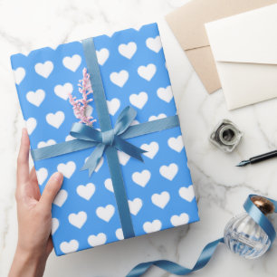 Pretty White Hearts Pattern Manganese Blue Wrapping Paper