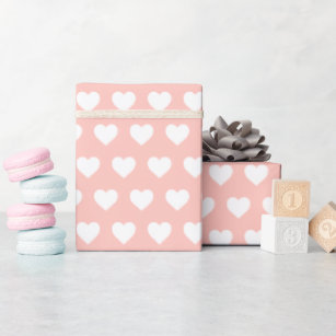 Pretty White Hearts Pattern Pastel Pink Wrapping Paper