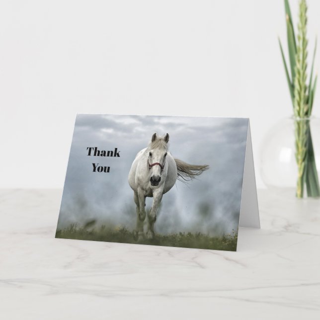 Pretty White Horse Cloud Photo Thank You Card (Front)