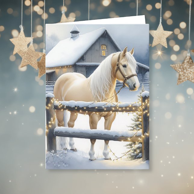 Pretty White Horse Farm Christmas Personalised Card (Creator Uploaded)