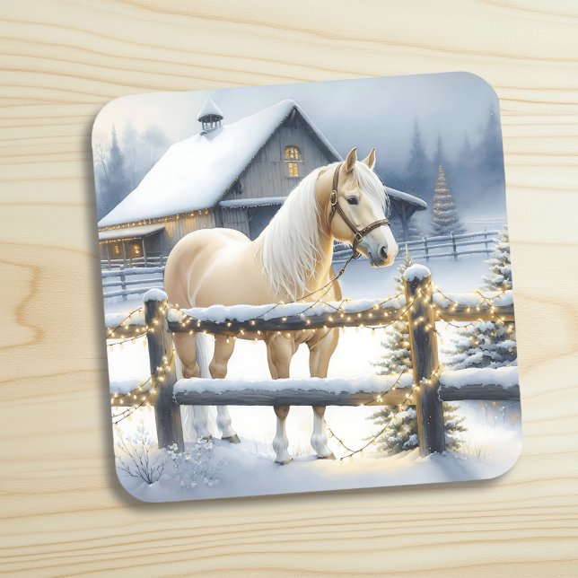 Pretty White Horse Farm Christmas Personalised Coaster (Creator Uploaded)