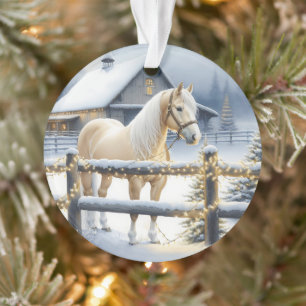 Pretty White Horse Farm Christmas Personalised Ornament