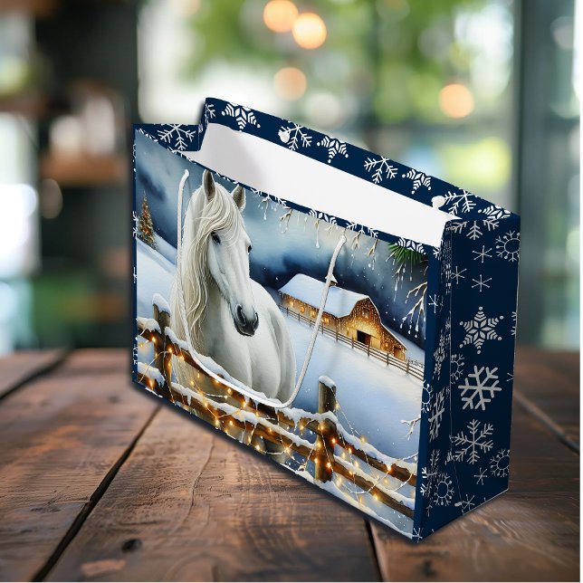 Pretty White Horse Festive Farm Christmas  Large Gift Bag (Creator Uploaded)