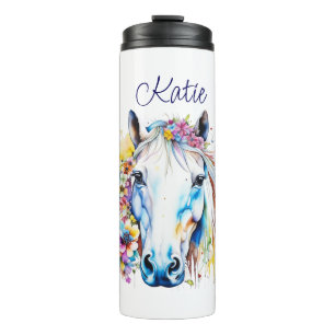 Pretty White Horse Floral Personalised  Thermal Tumbler