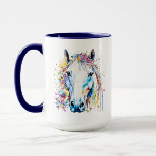 Pretty White Horse Floral Personalized  Mug