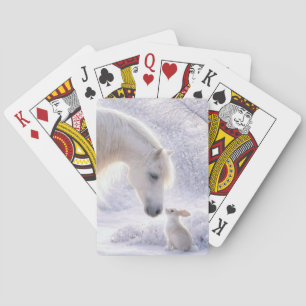 Pretty White Horse Rabbit and Snow Playing Cards