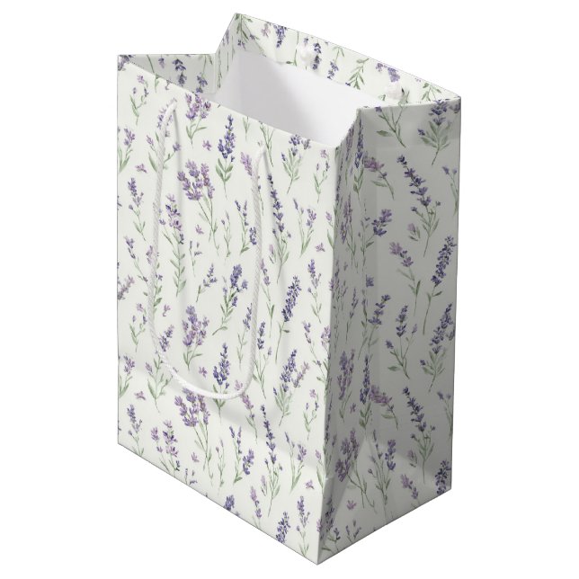 Pretty White Lavender Flowers Bridal Shower   Medium Gift Bag (Front Angled)
