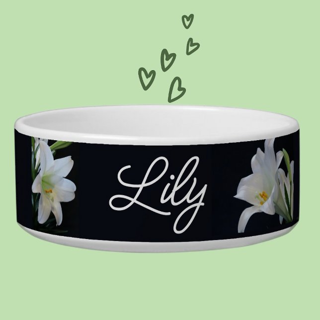 Pretty White Lilies Black Background Sophisticated Bowl (Creator Uploaded)
