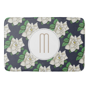 Pretty White Magnolia Flowers & Initial Letter Bath Mat