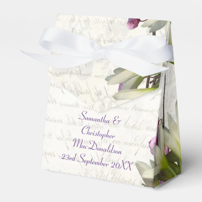 Pretty white mauve floral flower blossom wedding favour box (Front Side)