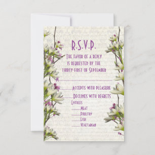 Pretty white mauve floral flower wedding R.S.V.P RSVP Card