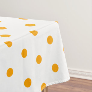 Pretty White Orange Polka Dots Tablecloth