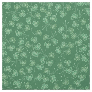 Pretty White Outlined Shamrocks on Dark Green Fabric
