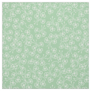 Pretty White Outlined Shamrocks on Pale Green Fabric