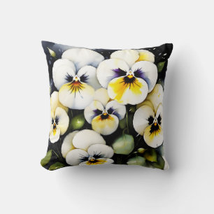 Pretty white pansies watercolor painting cushion