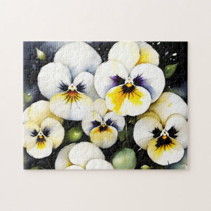 Pretty white pansies watercolor painting jigsaw puzzle
