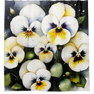 Pretty white pansies watercolor painting shower curtain