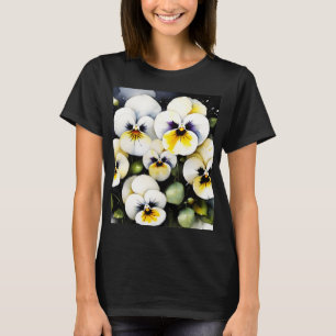 Pretty white pansies watercolor painting T-Shirt