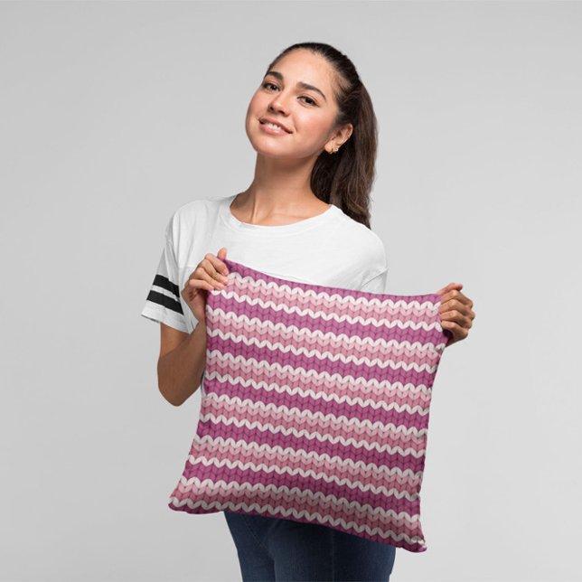 Pretty White Pink Knitting Design Cushion (Creator Uploaded)