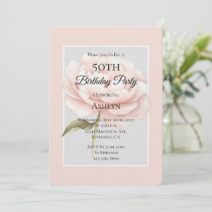 Pretty White Pink Rose Flower 50th Birthday Invitation