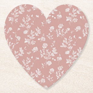 Pretty White Pink Rose Flower Bridal Shower Paper Coaster