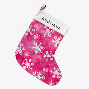 Pretty White Pink Silver Snowflakes Christmas Large Christmas Stocking