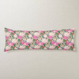 Pretty White Pink Tiger Floral Painting Body Cushion