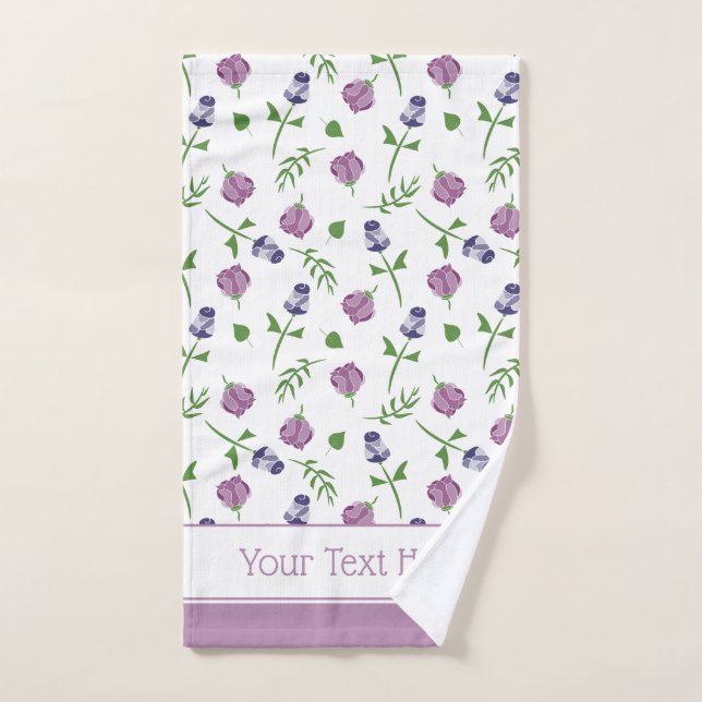 Pretty White Purple Pink Rose Rosebud Floral Print Bath Towel Set (Hand Towel)