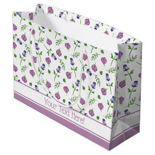 Pretty White Purple Pink Rose Rosebud Floral Print Large Gift Bag