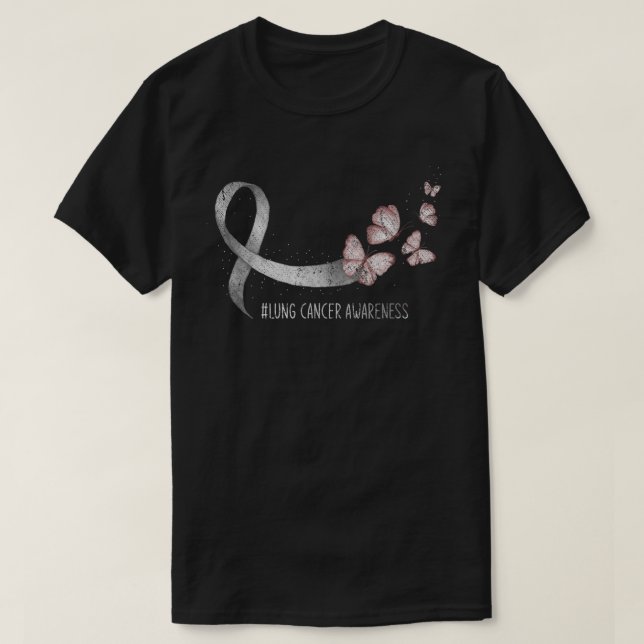 Pretty White Ribbon Support Lung Cancer Awareness  T-Shirt (Design Front)