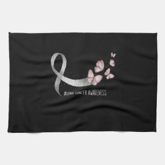 Pretty White Ribbon Support Lung Cancer Awareness. Tea Towel