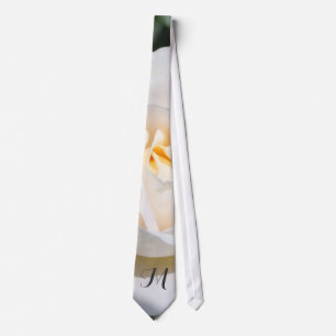 pretty white rose flower monogram dress tie. tie