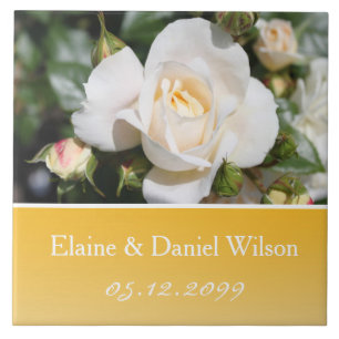 Pretty white rose flower wedding anniversary ceramic tile