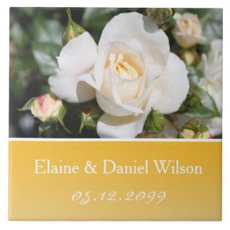 Pretty white rose flower wedding anniversary ceramic tile
