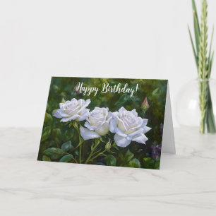 Pretty White Roses Art Birthday Card