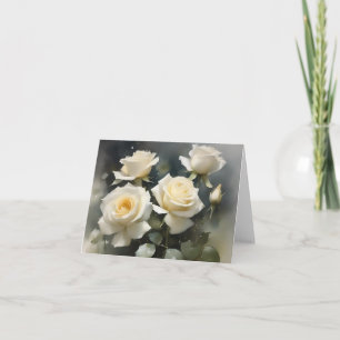 Pretty white roses garden watercolor painting card