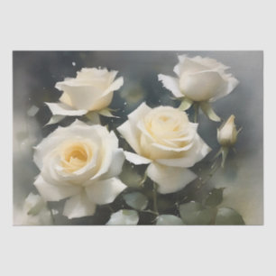 Pretty white roses garden watercolor painting tissue paper