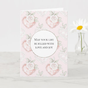Pretty White Roses Lace Hearts Wedding Card