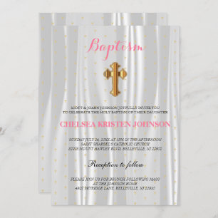 Pretty White Satin Baptism / Christening Invitation