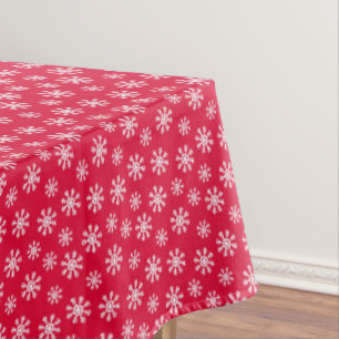Pretty White Snow on Red Background Christmas Tablecloth