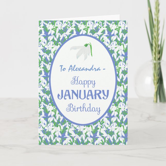 Pretty White Snowdrops January Birthday Card (Front)